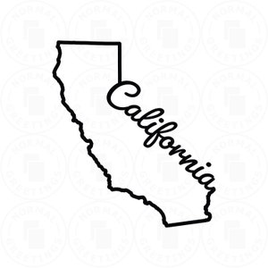 Script contour de la Californie SVG PNG État de Cali forme Cricut coupe fichiers côte ouest de la Californie Los Angeles San Francisco San Diego Sacramento