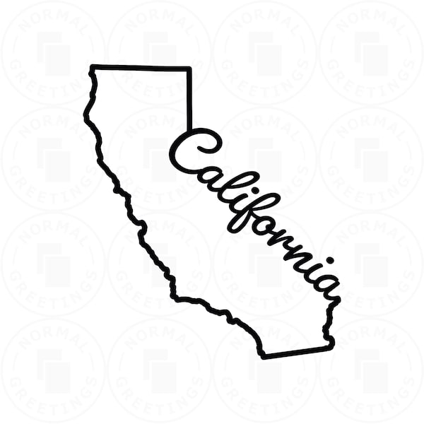 California Outline Script SVG PNG Cali State Shape Cricut Cut Files Californian West Coast Los Angeles San Francisco San Diego Sacramento