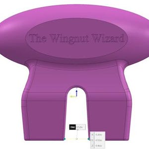 May include: A purple plastic wingnut tool with the text "The Wingnut Wizard" on the top. The tool has two prongs on the bottom.