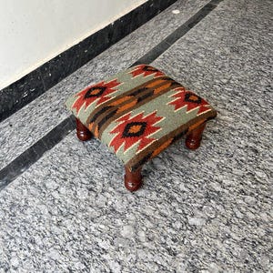 Bed Step Stool Kilim Ottoman Bench -Handmade- Livingroom Footstool bench, Dressing table bench,Bathroom Vanity, Under desk stool-Custom Size