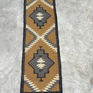 Wool Jute Runner Rug for Stairs, Handwoven Runner Rug, Kilim Runner Rug Entryway | Hallway | kitchen, Bedside Runner Rug, India Kilim Runner