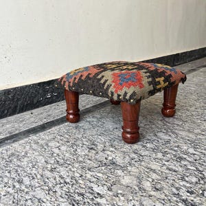 Handmade Wood Kilim Ottoman Bebch for Livingroom Footstool bench, Dressing table bench,Bathroom Vanity, Under desk stool, All Custom Size