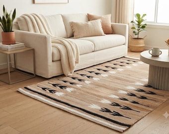 Black With Flower White Design Indian Handwoven Vintage Hamp Jute Rug For Home Decor Traditional Jute Rug Oushak Rug Custom Size Jute Rug