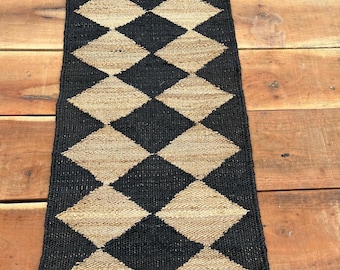 2 x 22 ft Diamond Stairs jute Runner Rugs,Vintage Large Area Runner Rug,Traditional Bohemain Home Decor Jute Rugs,Natural Jute Runner Rug