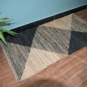 Handgefertigter natürlicher Hanf Jute Schwarzer Treppenläufer für Haus- und Wohnbereich, Boho Self Fit Treppenläufer, Individueller Teppichläufer