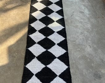Handwoven Jute Runner Rug: Black and White Boho Hallway Rug