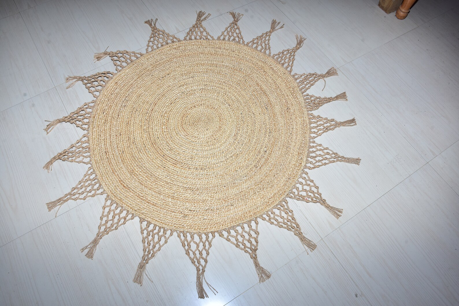 Handmade Jute Durry in flower rug round rug Jute Rug Etsy