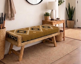 Banco de entrada moderno con decoración de estilo desértico / Banco plegable de madera hecho a mano con estampado del suroeste / Muebles minimalistas de estilo bohemio para el hogar