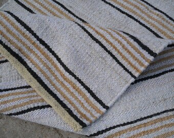 Handwoven Hemp Jute Area Rug, Neutral Striped Flatweave Runner, Natural Boho Minimal Hallway Entryway Jute Rug