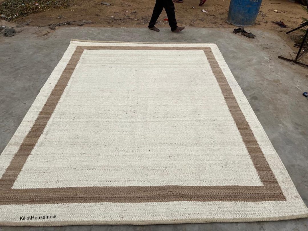 Natural Border Rug Natural Border White Jute Area Rug | Handwoven Geometric Natural Jute ...