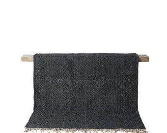 Handmade Black Hemp jute Rug Runner Small And Large Size Doormat With fringes jute Rug for Bedroom Dining Room Custom Size Hallway Runner