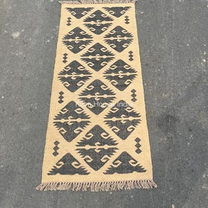 Custom Sizes Runner rug for Hallway, Handwoven Beige\Black Indian Rug, Kilim Runner Rug for Entryway | Stair | kitchen | Bedside Decor