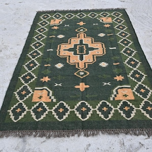Wool Jute Kilim Rug, Handwoven, Kilim Jute Rug, Flatweave Rug, Bohemian Rug, Indian Dhurrie Rug, Navajo Kilim Rug, All Custom Size Available