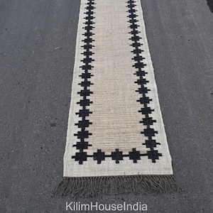 Handmade Wool Jute Kilim Runner Rug Handwoven Indian Kilim Dhurrie Rug Stair Decor Runner Vintage Area   Runner Custom Hallway Size Rug