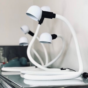 80s Nuova Veneta Lumi Table Lamp, White Adjustable Lamp, White Snake Lamp, Cobra Lamp.