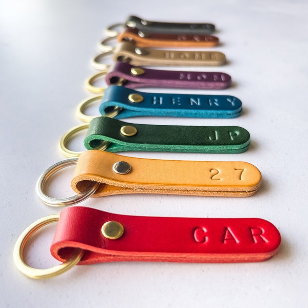 Personalized Leather Keychain | Custom Stamped Initial Keyring Handmade