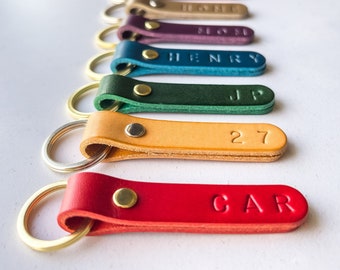 Personalised Leather Keyring Keychain Key Fob | Custom Stamped Initial Keychain | Gift for Her Him | Italian Leather | Handmade in UK