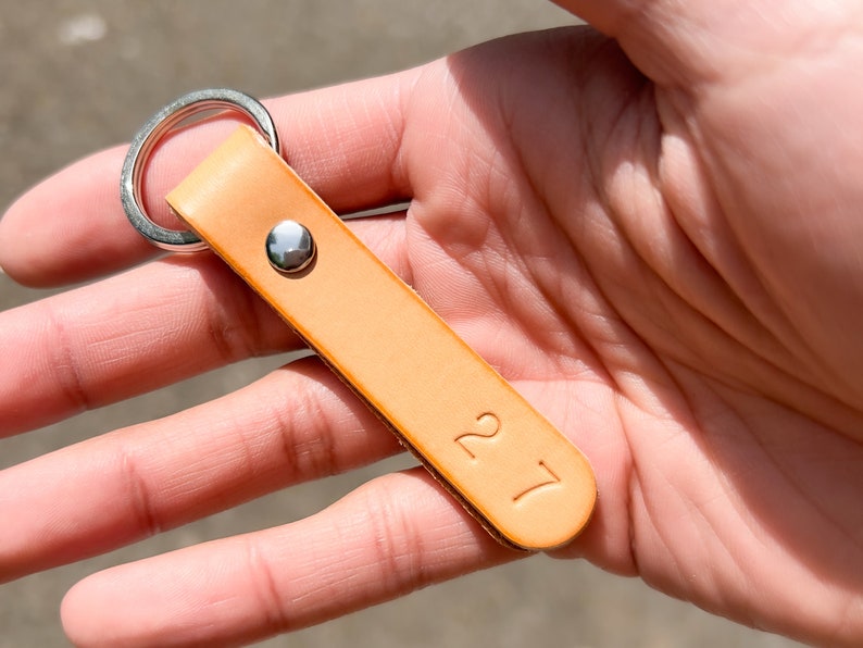 Personalised Leather Keyring Keychain Key Fob Custom Stamped Initial Keychain Gift for Her Him Italian Leather Handmade in UK image 2