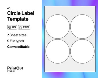 Circle Template - 4 Inch | Letter, 5x7, 4x6 Blank Circle Label Sticker Sheet Cut File | Canva Editable, SVG, DXF, EPS, Pdf, Psd