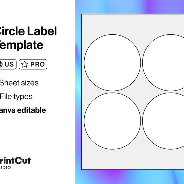 Circle Template - 4 Inch | Letter, 5x7, 4x6 Blank Circle Label Sticker Sheet Cut File | Canva Editable, SVG, DXF, EPS, Pdf, Psd