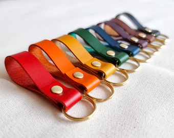Handmade Italian Leather Loop Keyring, Solid Brass Hardware