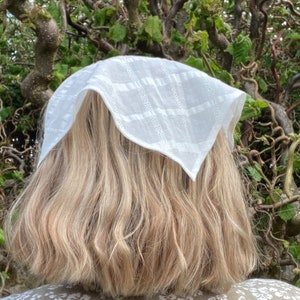 White/off white Check Pattern cottagecore bandana triangle head scarf headband