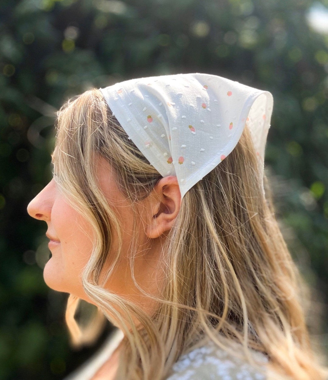 Strawberry Ditsy Print Cottagecore Triangle Head Scarf