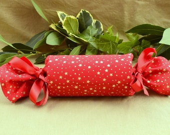 Reusable Christmas Crackers Fabric Sustainable Eco Friendly red stars gold