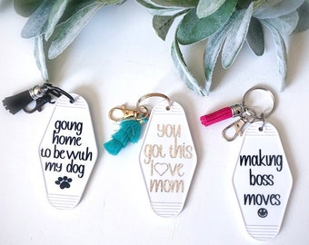 Retro Motel keychain/  Hotel key chain/boho keychain/ Custom keychain/ Mothers day gift/ beaded keychain