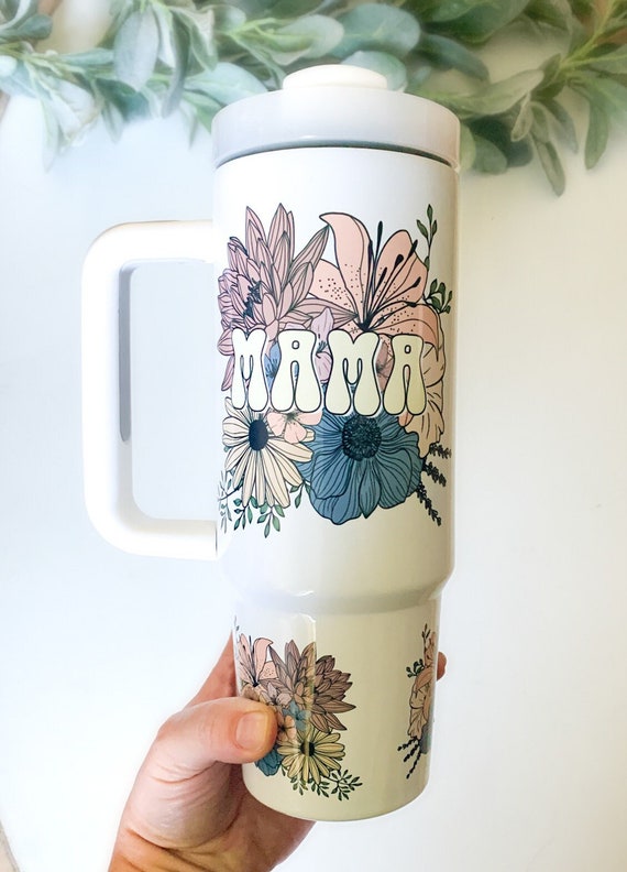 30 Oz MAMA Floral Tumbler With Handle/ Mug With Handle/ Mother's