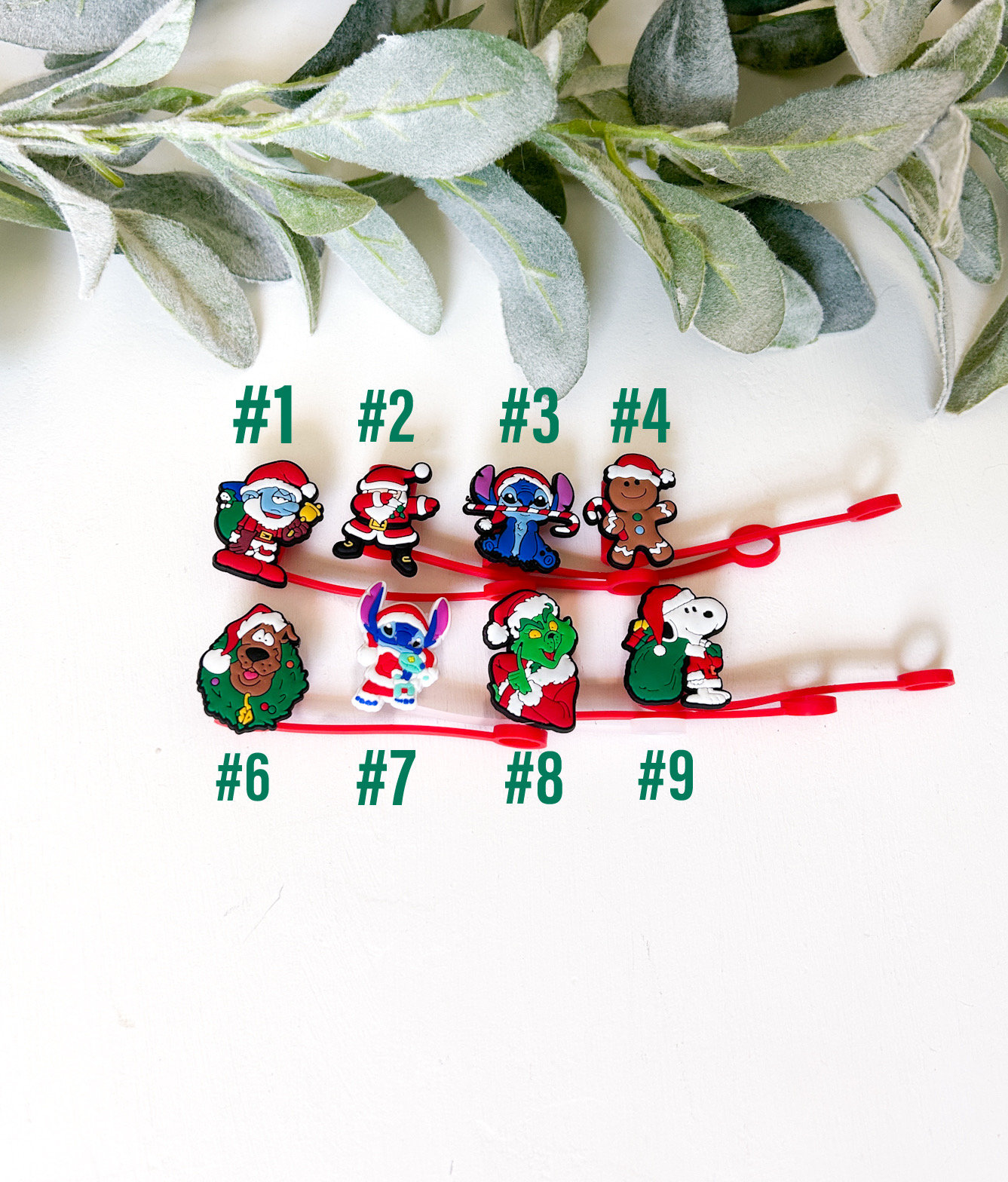 50PCS PVC Christmas Style Straw Topper Reusable Preventing Spillage Xmas  Creative Straw Cover Drink Dustproof Decorations