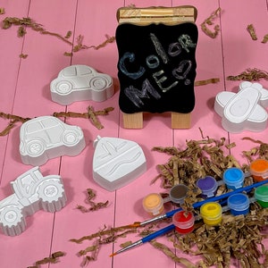 Kit para pintar tu propio vehículo: 5 figuras de yeso, manualidad infantil DIY