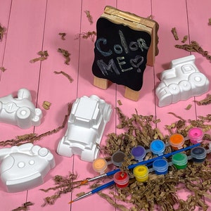 Kit de pintura de yeso para vehículos: coche clásico, tren y helicóptero (para niños a partir de 3 años)