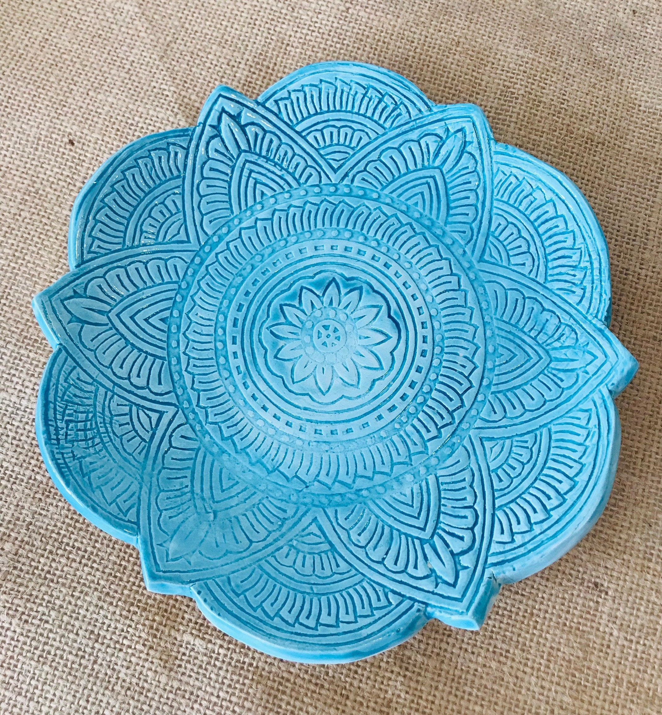 Assiette Indienne Artisanale en Céramique - Modèle Bleu