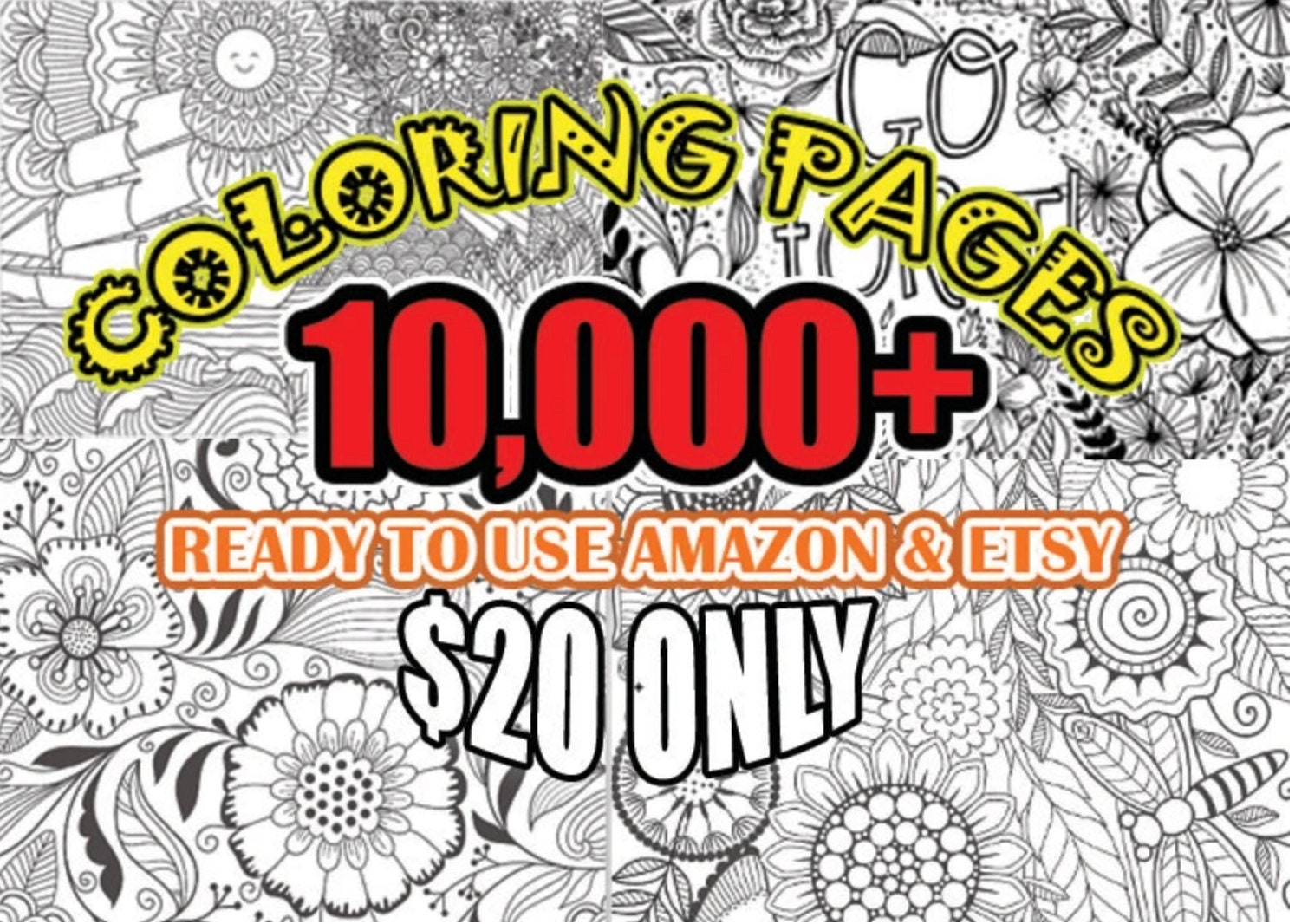 Digital coloring books containing 10 000 coloring pages with Etsy