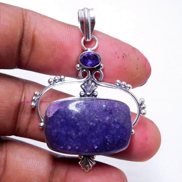 Natural Sugilite Pendant, Sterling Silver amethyst  Pendant, Healing Crystal, Boho Jewelry  Christmas Gift for her Free Shipping