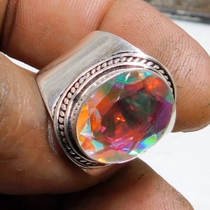 Aurora Mystic Topaz Ring: 925 Sterling Silver Boho Jewelry