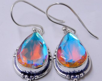 Mystic Topaz Sterling Silver Hook Earrings: Handmade Jewelry