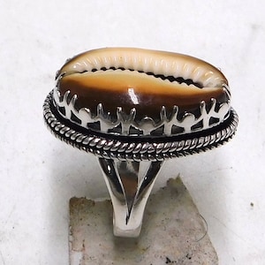 Handmade Sterling Silver Cowrie Shell Ring: Boho Statement Jewelry