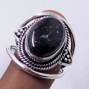 Raw Nuumite Sterling Silver Ring: Oval Greenland Stone Statement Ring