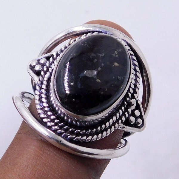 Raw Nuumite Nuummite Sterling Silver Ring, statement ring Oval Shape top quality stone set in sterling Silver,Greenland Stone