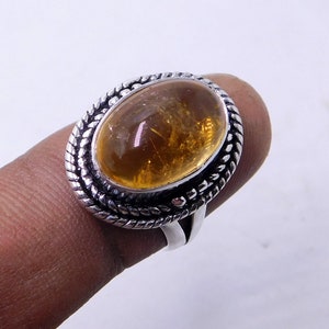 Genuine Citrine Statement Ring: 925 Sterling Silver Boho Hippie Jewelry