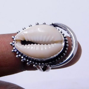Cowrie Shell Sterling Silver Ring: Natural Money Amulet Jewelry