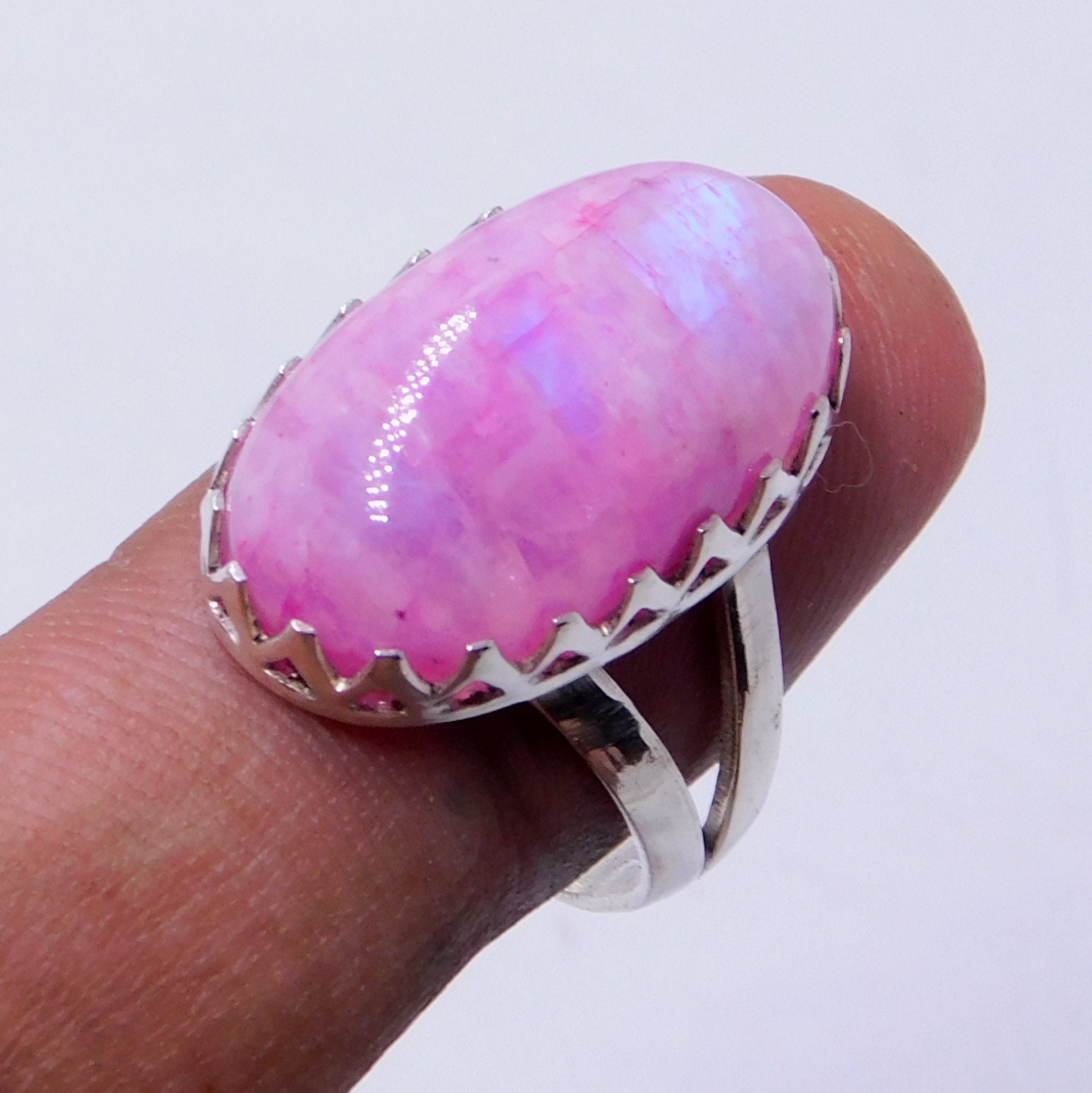 Rainbow Moonstone 925 Sterling Silver Ring