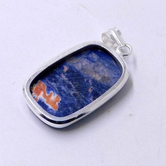 Pendentif Fait Main En Sodalite Bleue Et Argent Sterling 925 - Longueur 2,25 Pouces - NEUF Sans Emballage