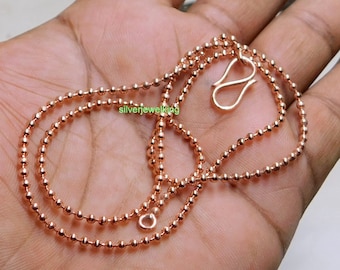 Collar de cadena de cuentas de bolas de cobre hecho a mano, 3 mm de cobre puro