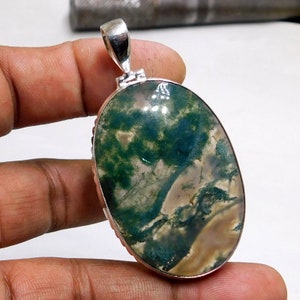 Sterling Silver Green Moss Agate Pendant - Natural Gemstone Jewelry