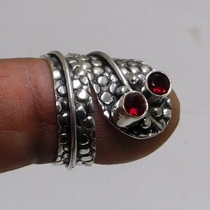 Red Garnet Snake Ring: Sterling Silver Boho Animal Ring