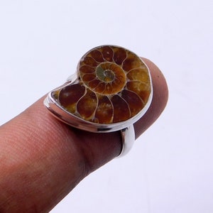 Ammonite Fossil and Sterling Silver Ring, Fossilized Ammonite Ring, Natural Fossil Ring, 925 Silver Ring, Statement Ring,Free Shipment