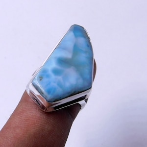 Natural Larimar Sterling Silver Ring: Blue Gemstone Jewelry